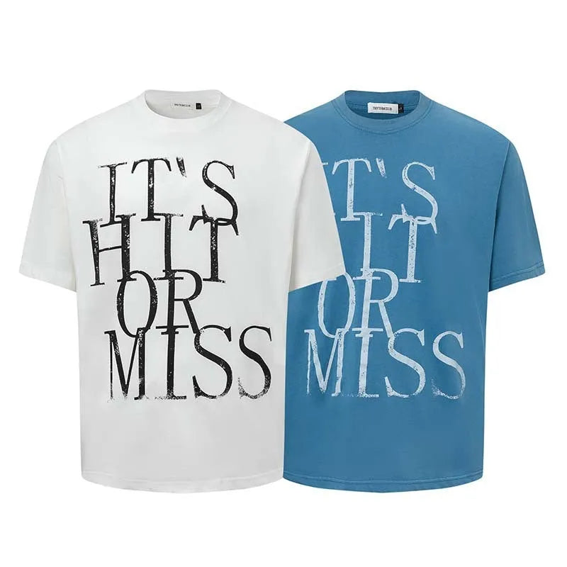 Men's American retro letter print t-shirt in loose fit cotton blend fabric