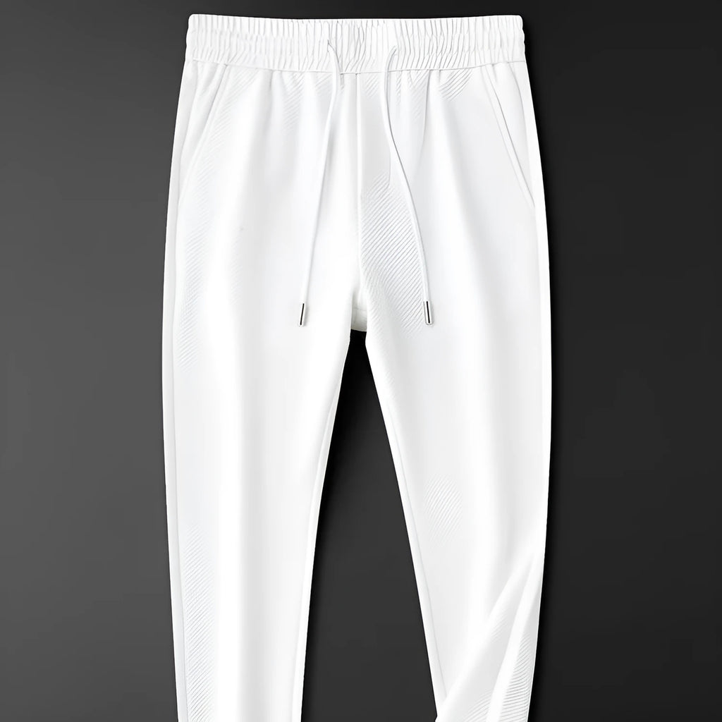 Men's twill stretch trousers in white or black, sizes M to 4XL, smart casual and everyday wear