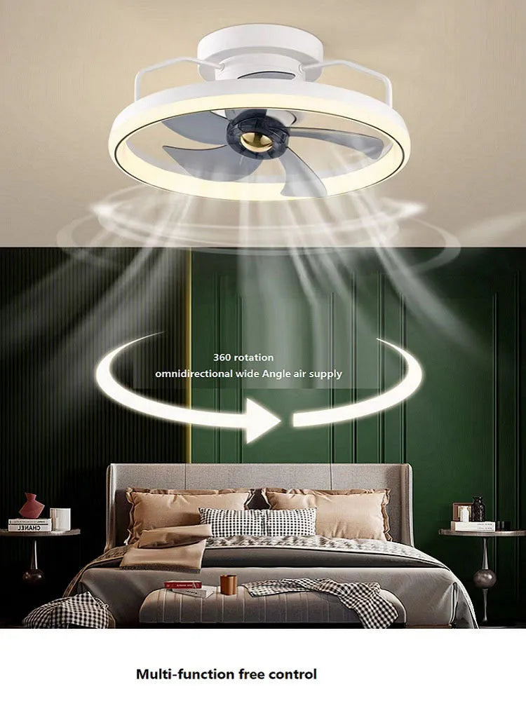 Modern simple style ceiling fan with integrated light, 500mm diameter with PC blades and acrylic shade.