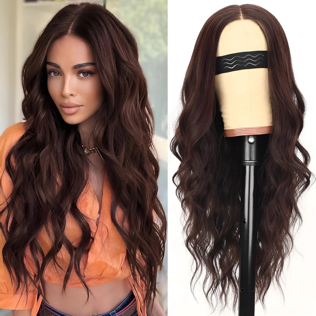 Dark brown big wave lace wig in high temperature silk fibre, 8 to 32 inches, 13x4 or 13x6 lace.
