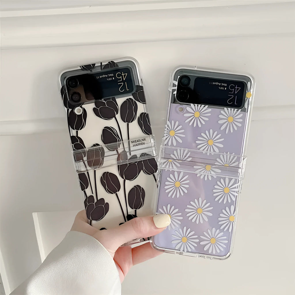 Samsung Galaxy Z Flip phone case with flower design in Daisy colour option