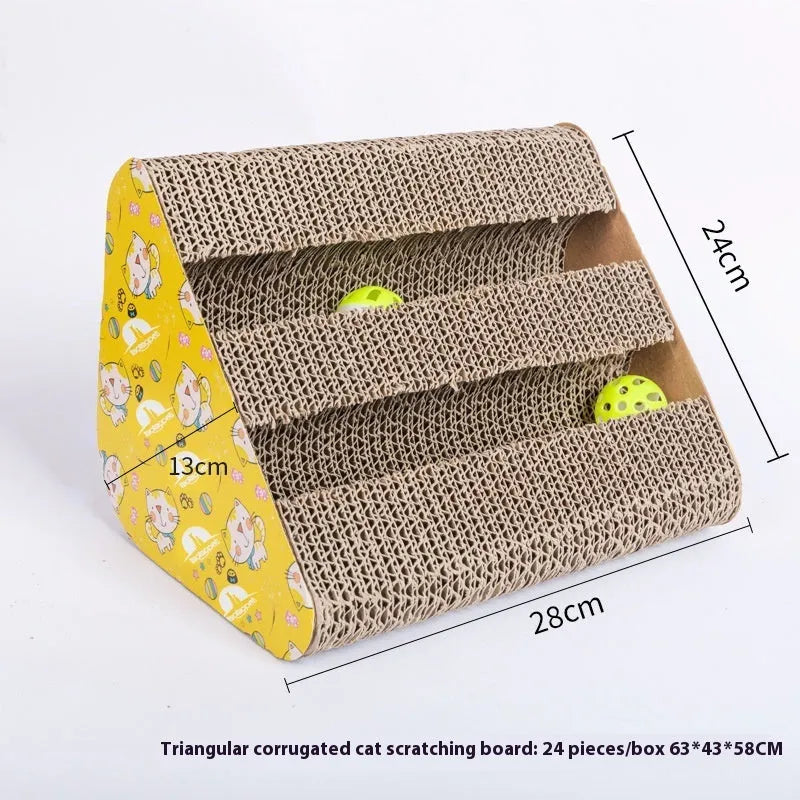 Corrugated cardboard cat scratch board available in geometric shapes like M-type, bone-type, and triangle.