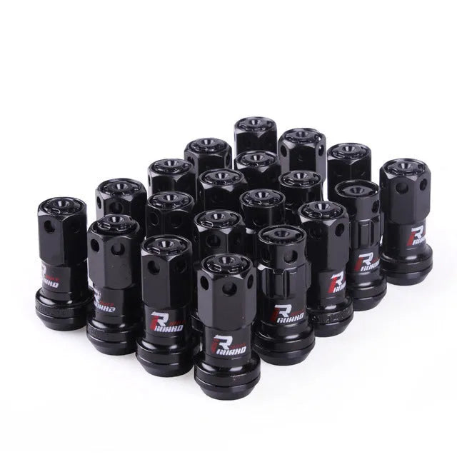Universal aluminium alloy wheel hub nuts in multiple colour options with flat head design