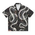 Short sleeve Cuban collar shirt with snake bone and flower pattern print in loose fit cardigan style