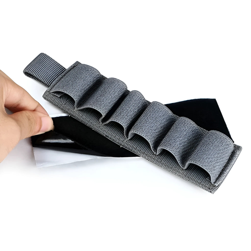 6-hole tactical storage sticker made from 1000D nylon fabric showing mounting holes and measuring 5cm by 16.5cm