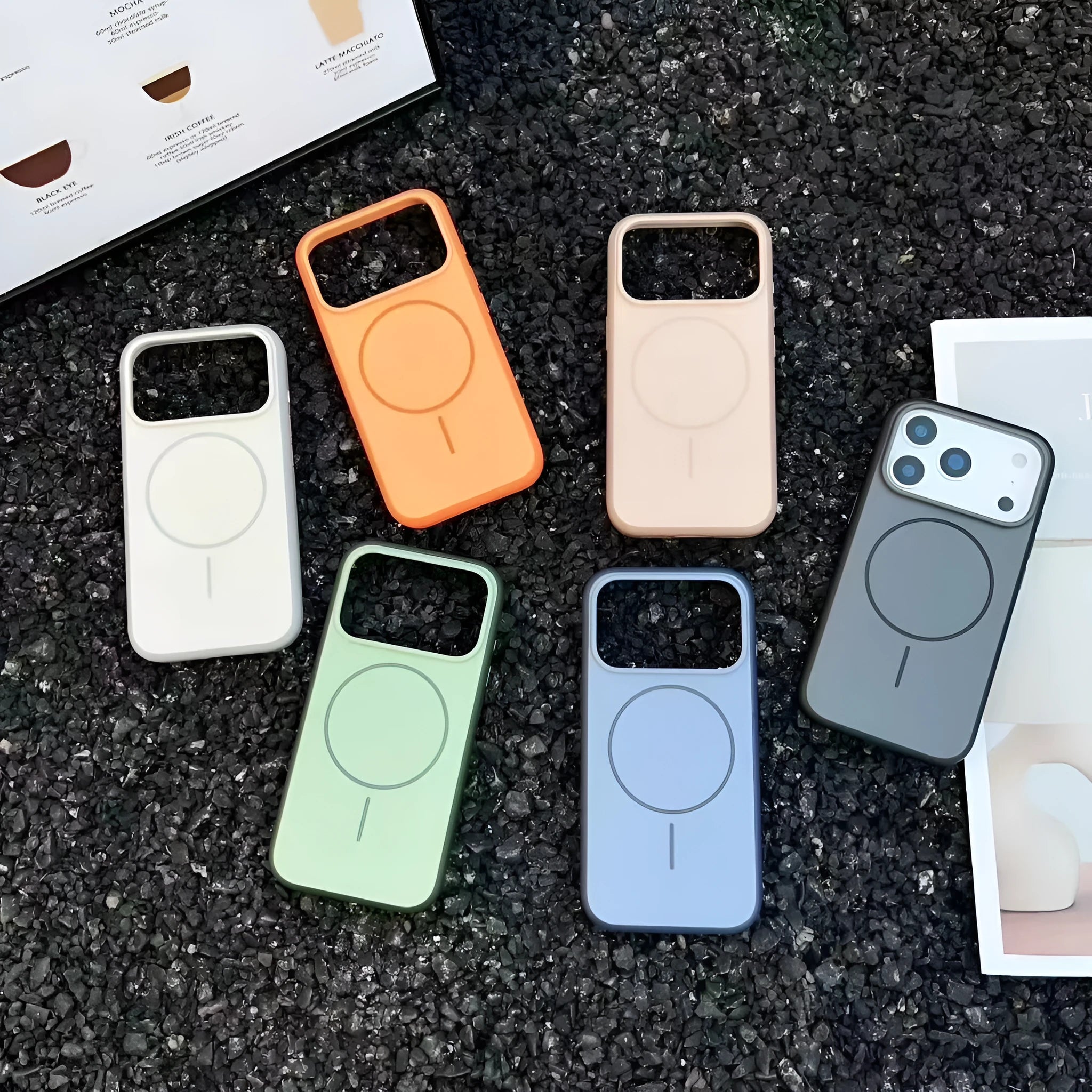 Blue frosted magnetic iPhone case with a dedicated AI photography button on the side.