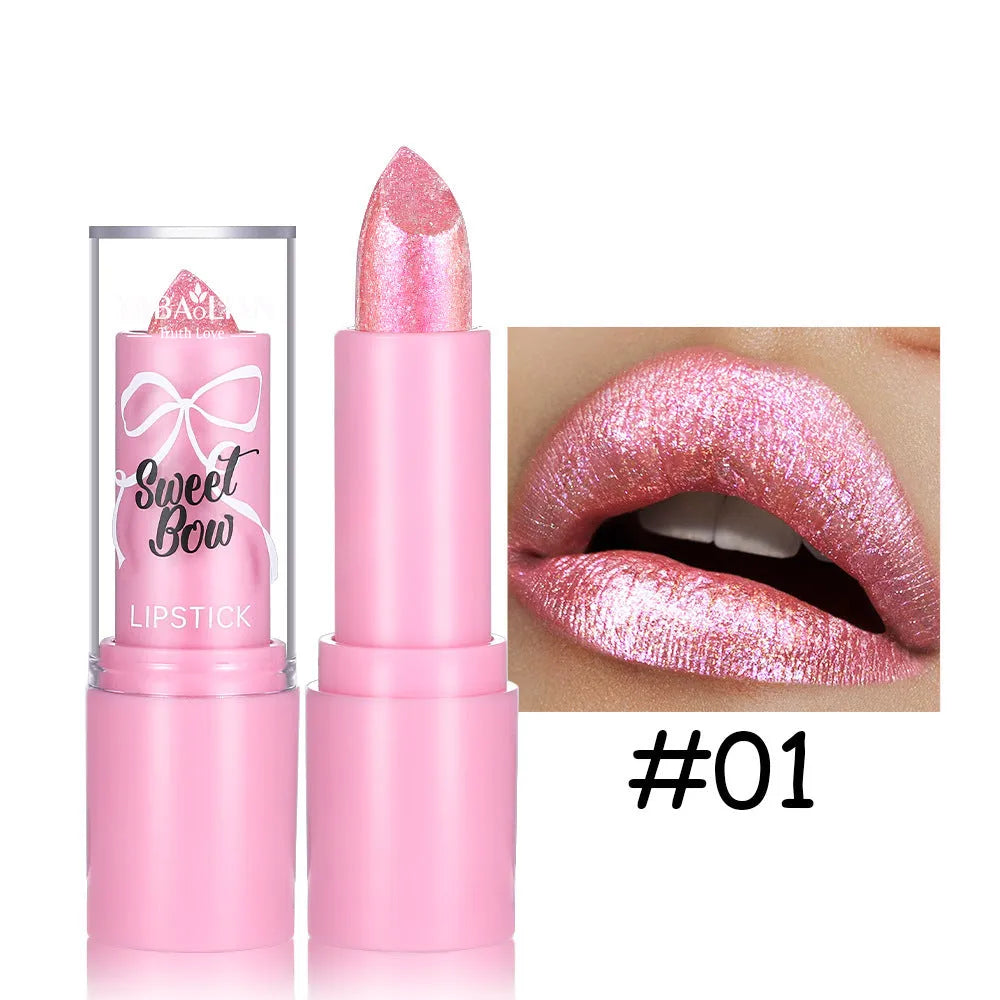 Diamond lipstick with sweetheart bow design in six colour shades