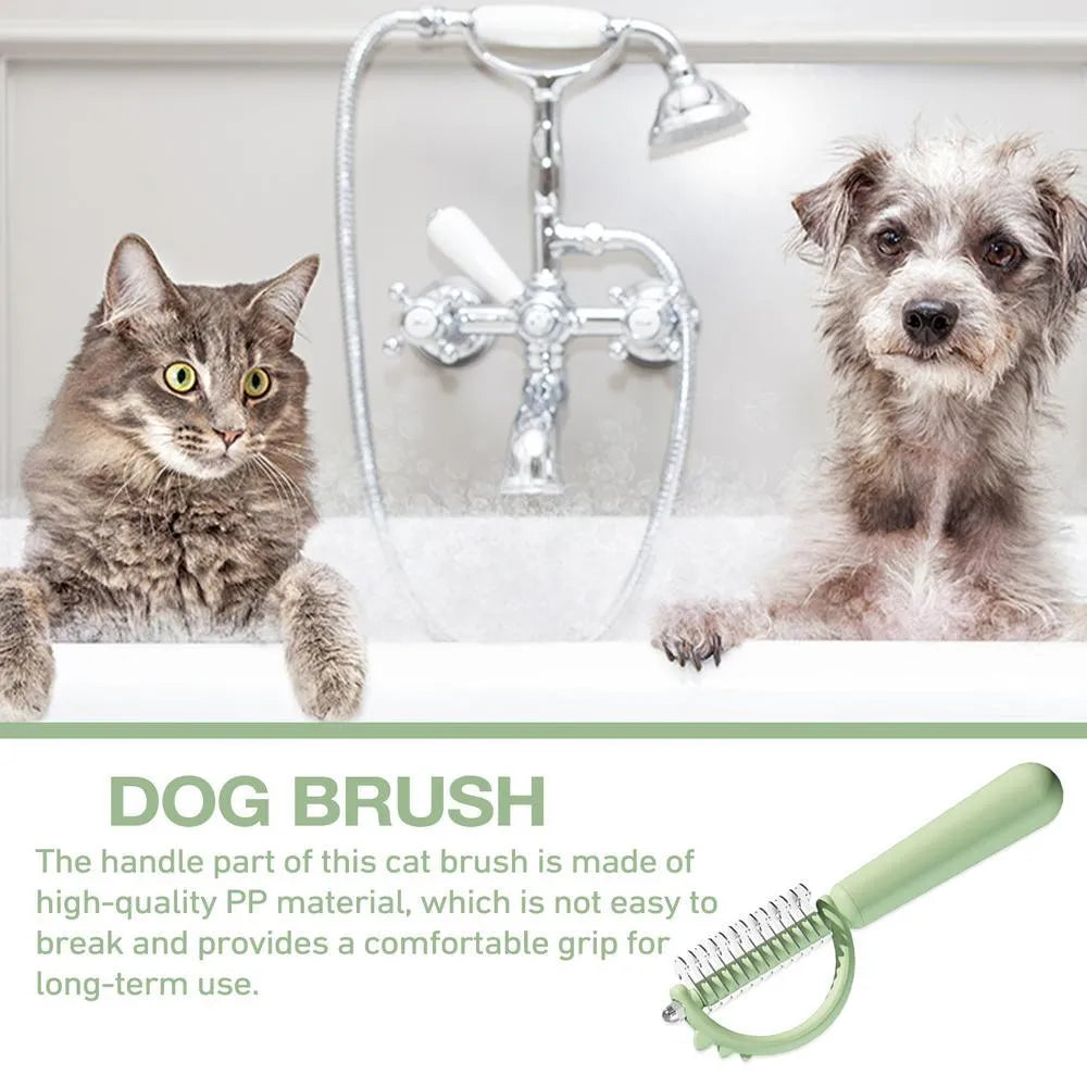 Blue dinosaur-shaped self-cleaning cat brush with stainless steel pins