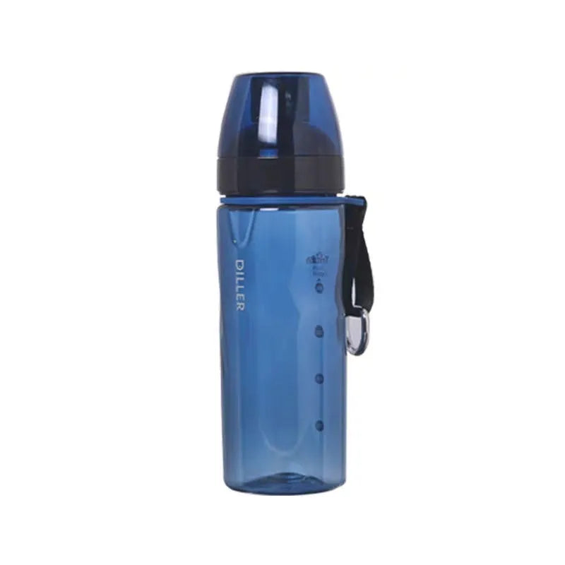 Chinese style portable water cup with tea compartment in blue, red, black, and grey colours