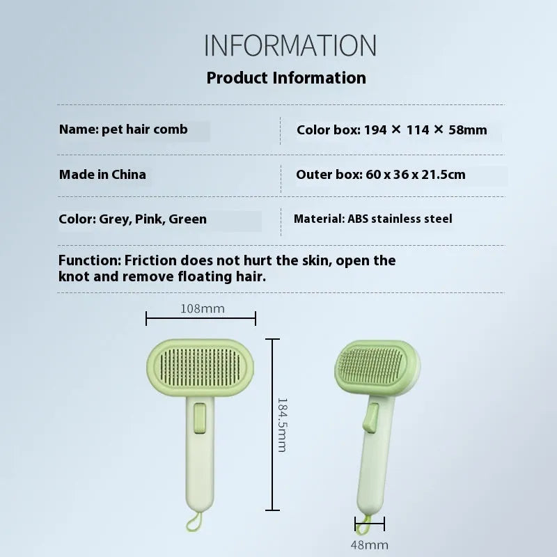 Large pet hair removal comb and knot untying shaver in light grey, pink, or light green
