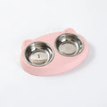 Plastic double bowl pet feeder with non-slip base in blue colour