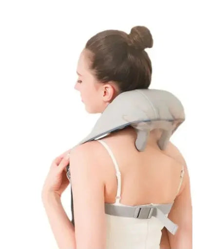 Creamy white rechargeable shoulder and neck kneading massager with infrared function