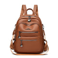 Genuine leather commuting backpack with flap pocket, black yellow beige options, water-resistant multi-pocket design