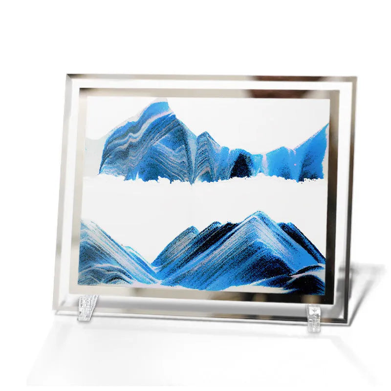 Geometric glass quicksand painting ornament displaying flowing sand patterns