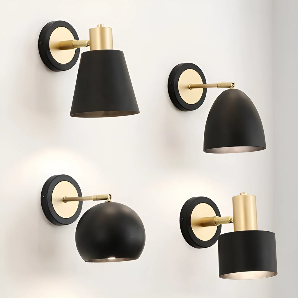 Nordic style iron wall lamp mounted beside a bed, showcasing its metal construction and adjustable light settings.