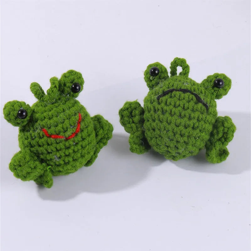 Handmade plush frog woven pendant for car decoration in green colour