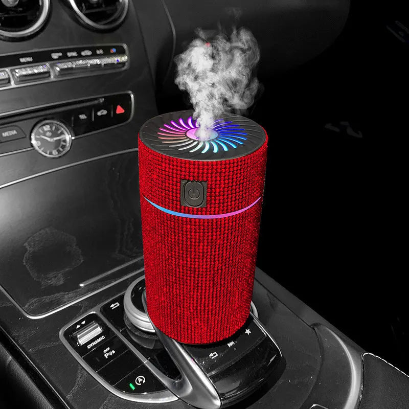 Car mounted USB humidifier with diamond crystal water tank in various colour options