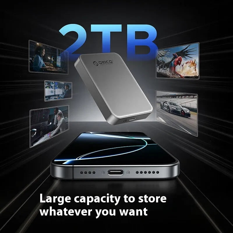 Grey magnetic mobile solid state drive with ultra-thin design and dimensions 80x60x11.2mm