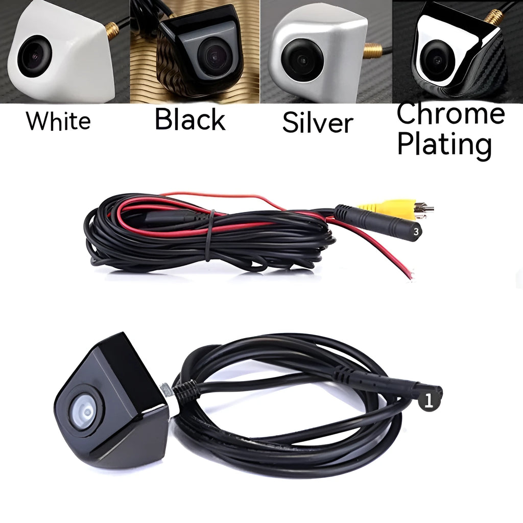 HD waterproof car rearview camera with metal shell in black finish showing screw mounting points