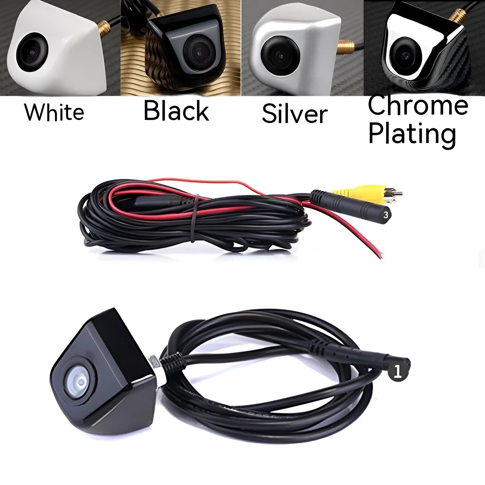 HD waterproof car rearview camera with metal shell in black finish showing screw mounting points