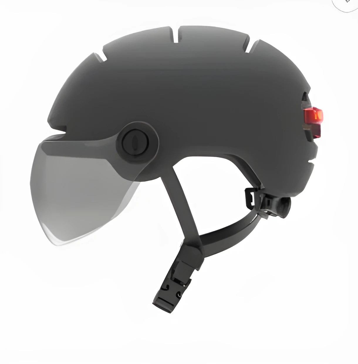Cycling helmet with built-in rear LED brake light, shown in two style options.