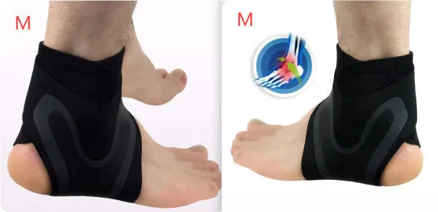 Ankle support brace for sports, shown in left-foot and right-foot specific versions for adult athletes.