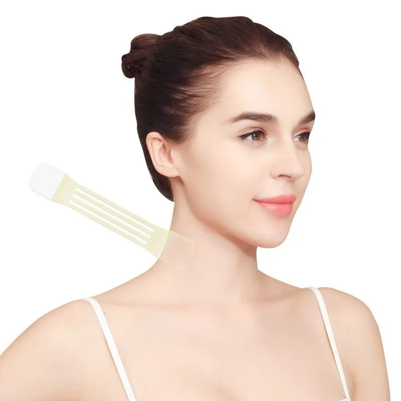 Skin tone coloured neck pattern adhesive tape set with four pieces and twenty replacement patches