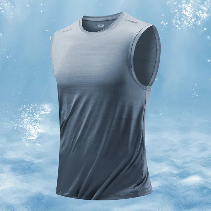 Men's loose fit sleeveless waistcoat vest in a bamboo polyester blend, shown in multiple colours.