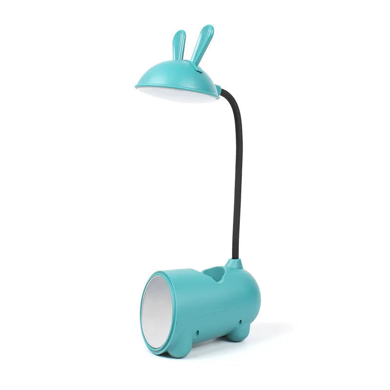 Cartoon desktop pen container table lamp with USB power supply in green, dark blue, or pink colour options