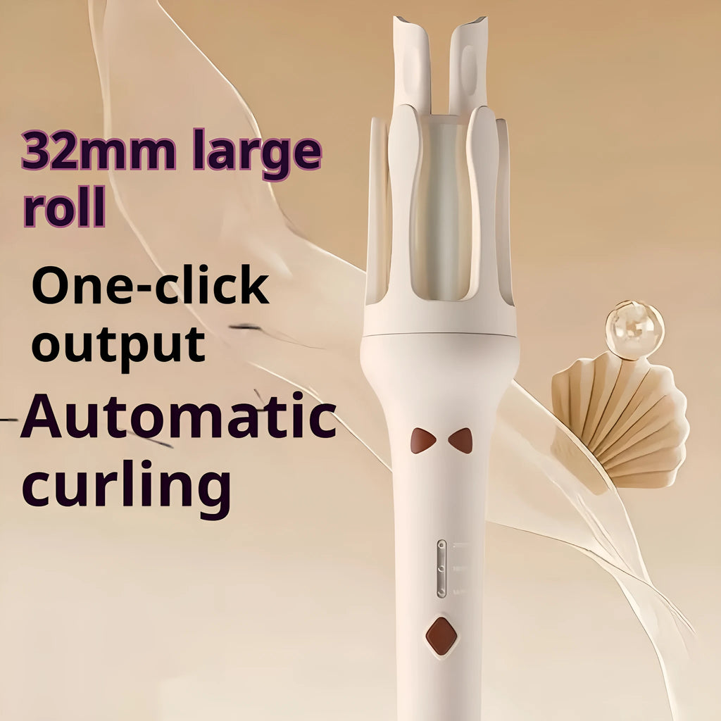 Automatic hair curler with 32mm barrel in white purple colour with wired power cord
