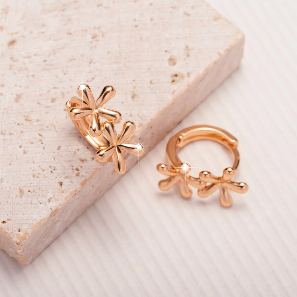 Rose gold electroplated earrings with circular waterdrop flower shape for women