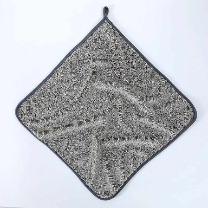 Small braid twisted car cleaning towel for vehicle window washing in grey and grey with red edge colours