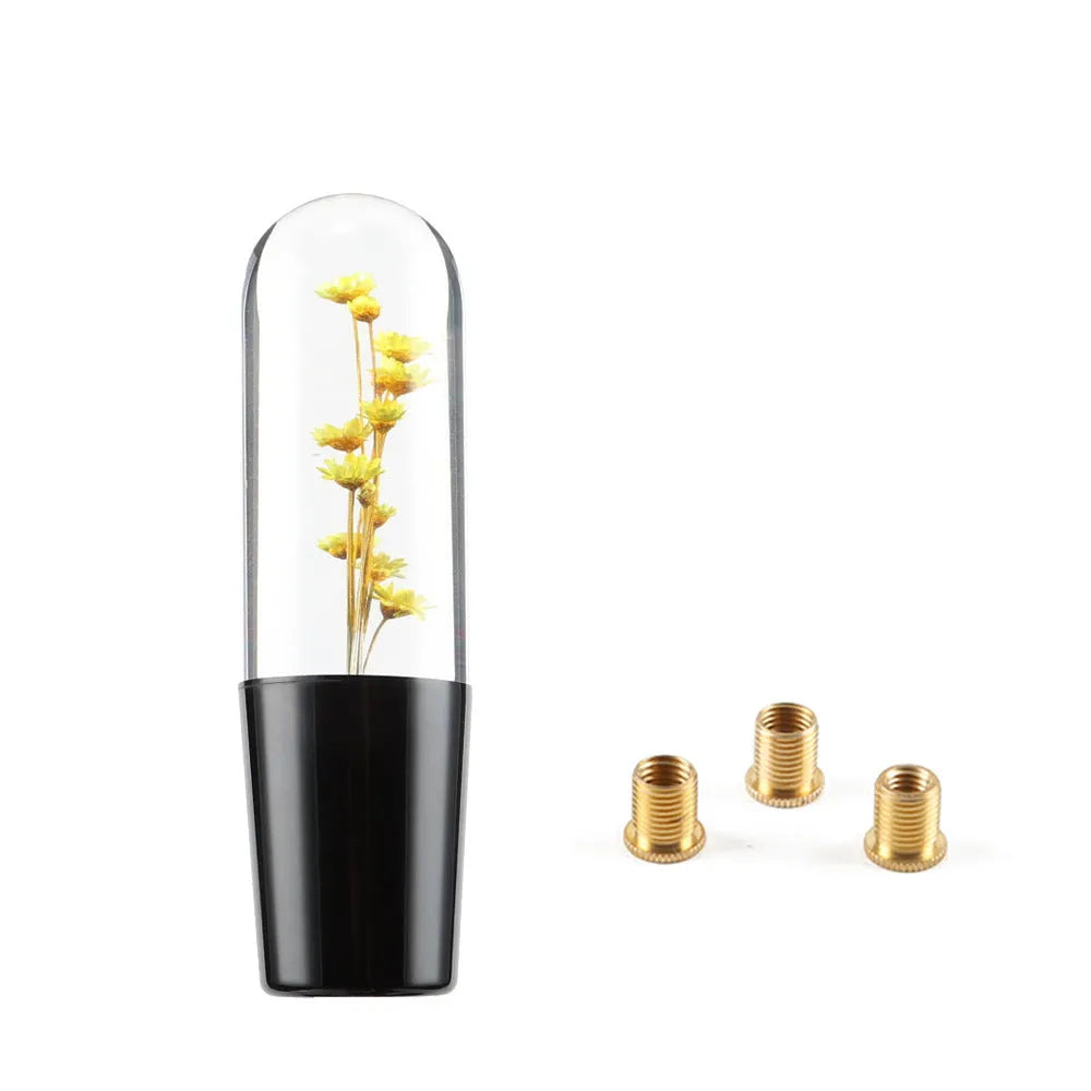 Transparent crystal car gear head with flower design, 15cm long, with three adapters
