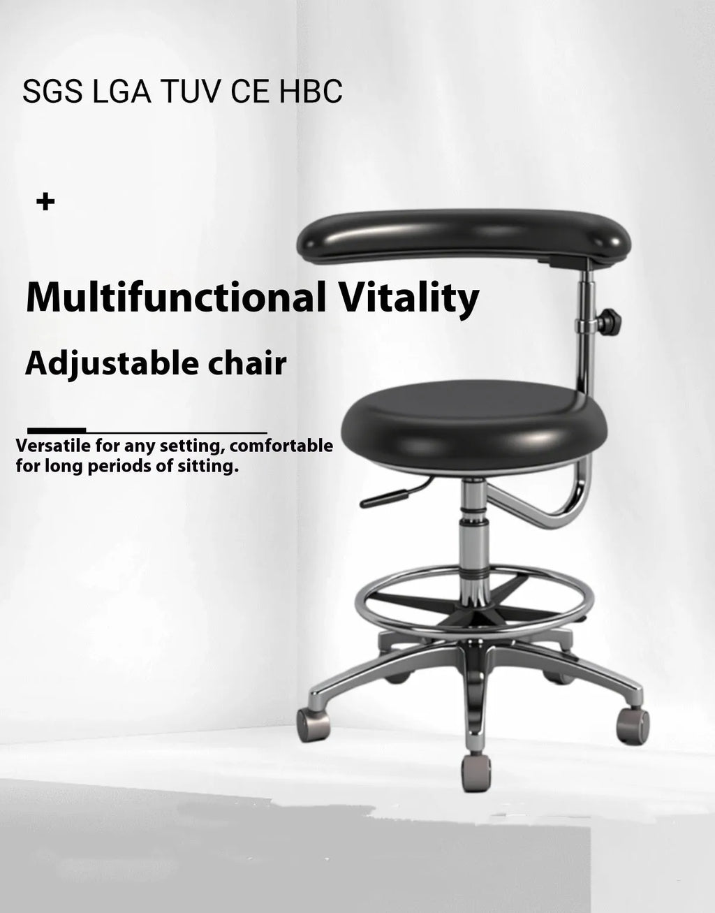 Black leather dental chair for hospital and clinical use
