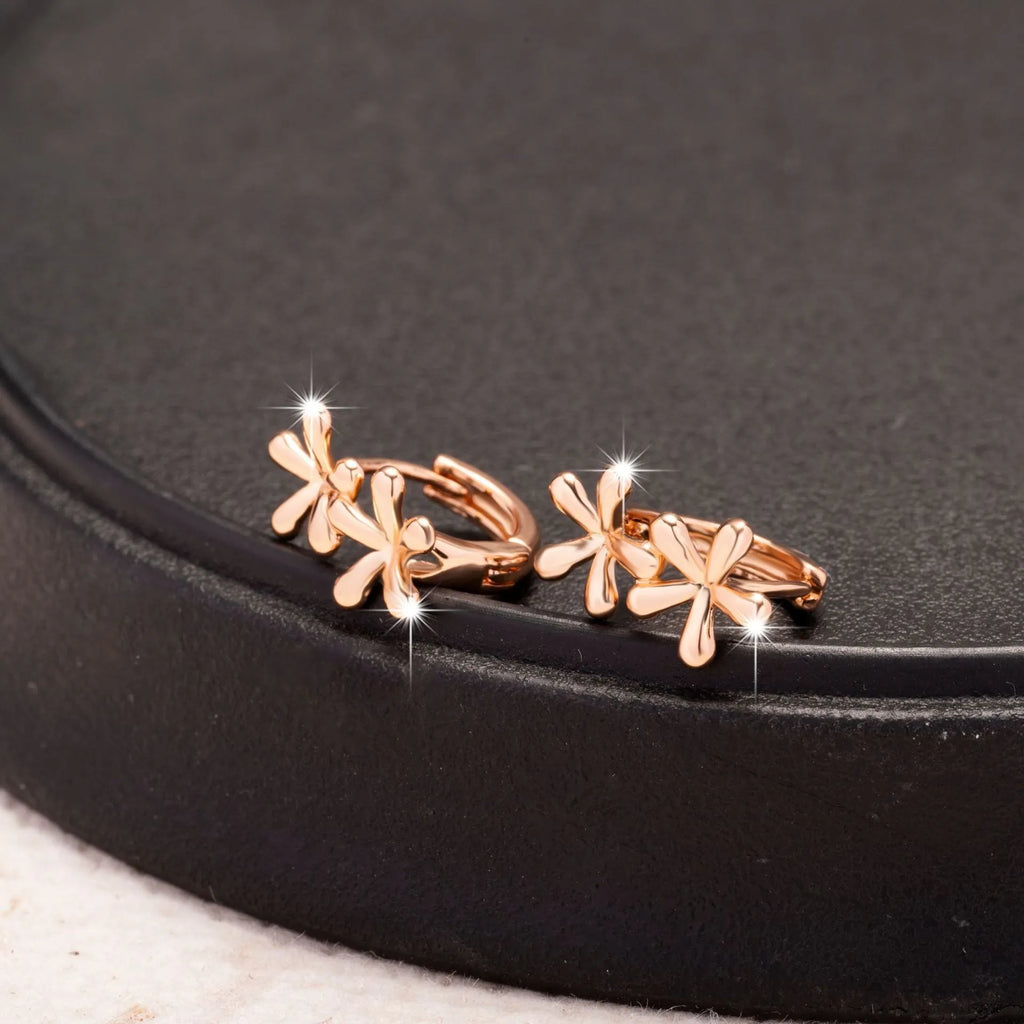 Rose gold electroplated earrings with circular waterdrop flower shape for women