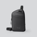 Men's elegant black crossbody bag made from Oxford cloth with visible sewing thread detailing.