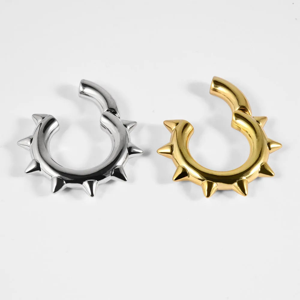 Copper geometric earrings with sharp cone and round shape featuring magnetic extender body in various styles