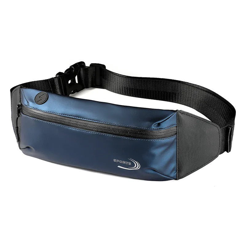 Men's blue waterproof waist bag made of Derm Oxford polyester with dimensions 45cm by 10cm.