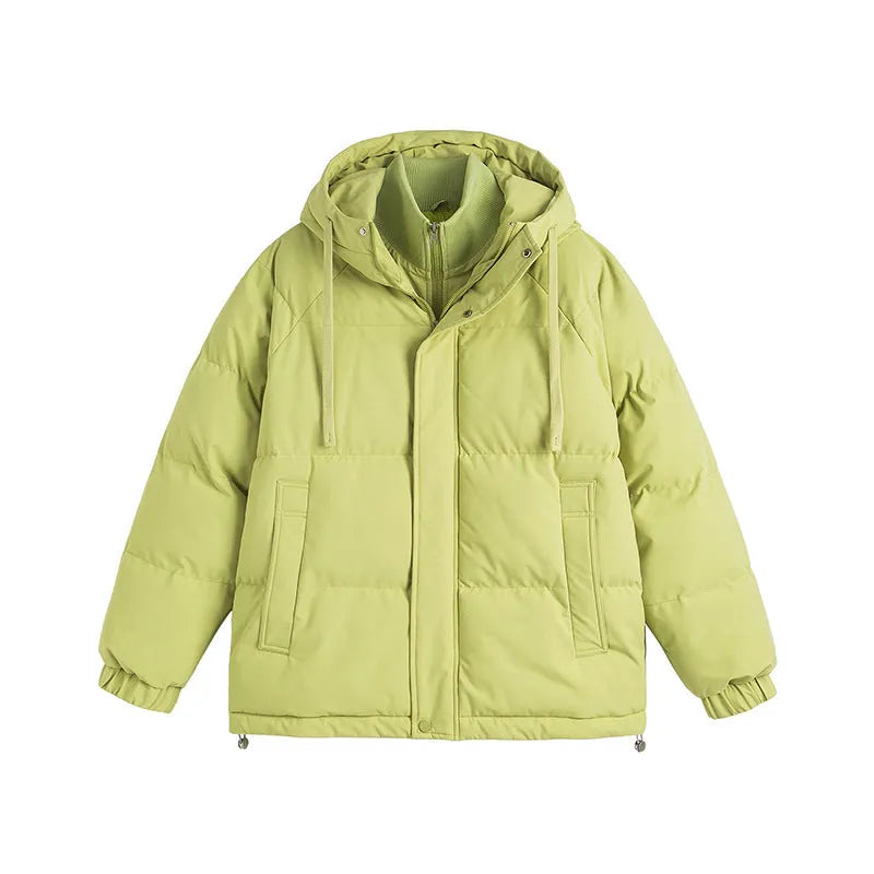 Loose fit cotton-padded winter coat in solid colour with side seam pockets