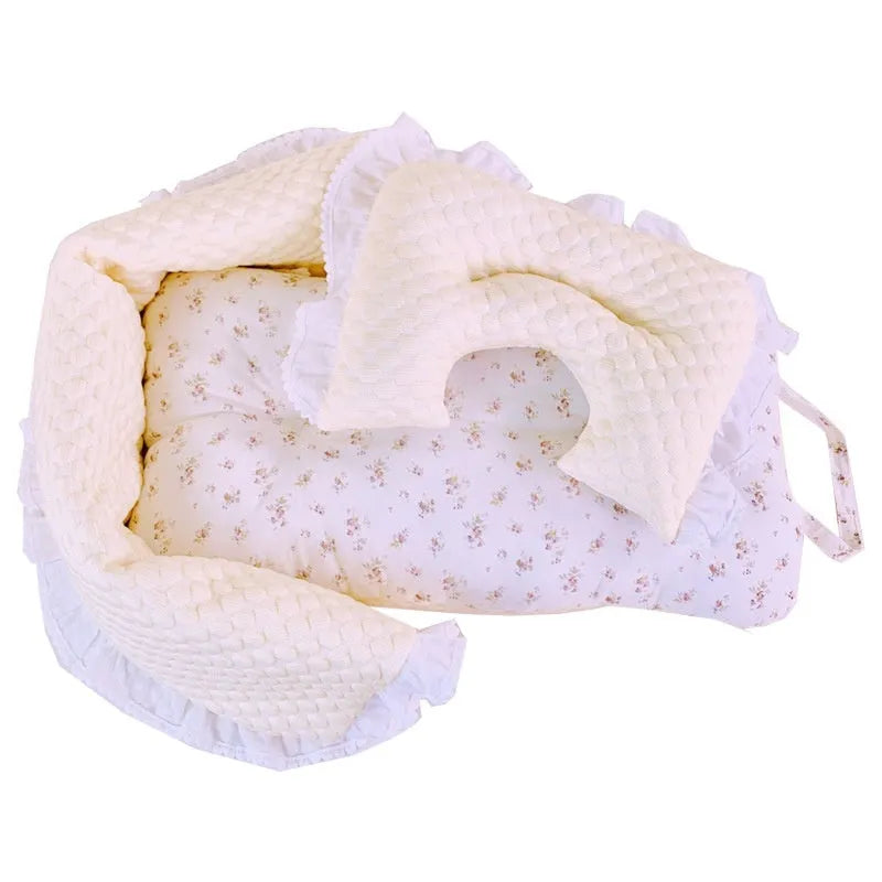 Pet stroller cushion set with cotton towel, pillow and pad in floral pattern