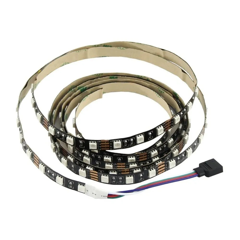One-metre long flexible USB LED light strip showing SMD5050 LEDs, with a white USB connection cable.