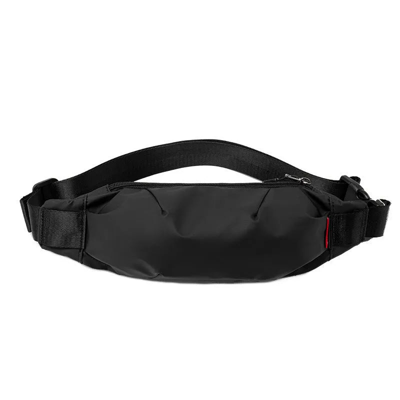 Black Oxford cloth men's single shoulder crossbody bag showing phone pocket and zipper compartments