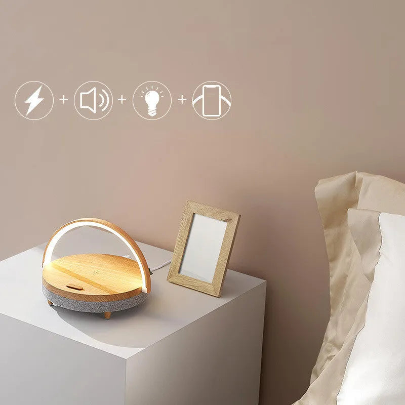 Wireless charging night light with Bluetooth speaker and phone holder in marble pattern finish