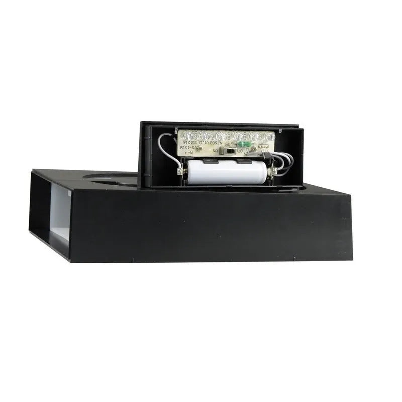 Solar powered outdoor house number lamp with white LED light and IP65 waterproof rating on a wall.