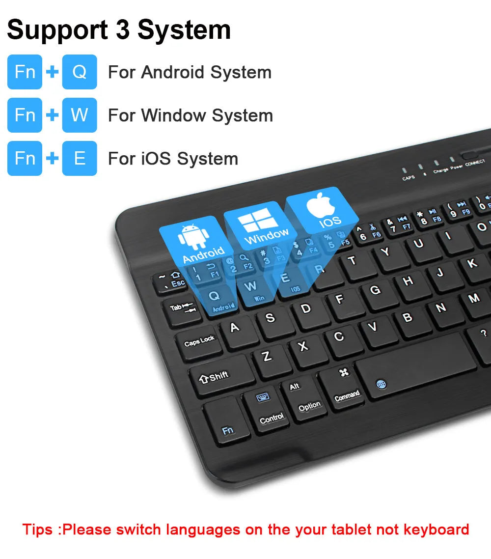 Mini Bluetooth wireless keyboard in black or white with 10-inch size option showing compact design