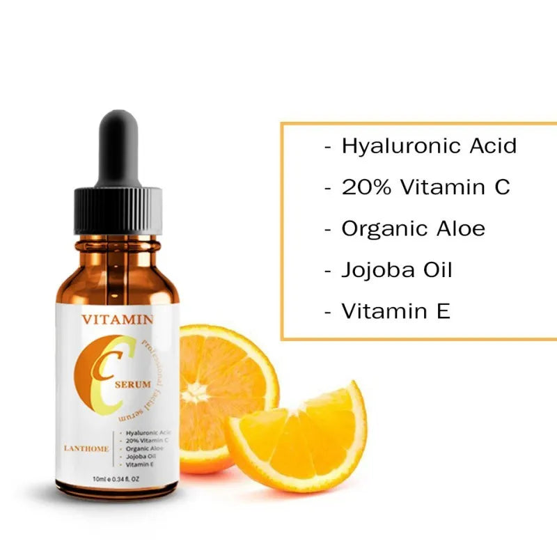 10ml bottle of vitamin C and hyaluronic acid facial serum for skin brightening