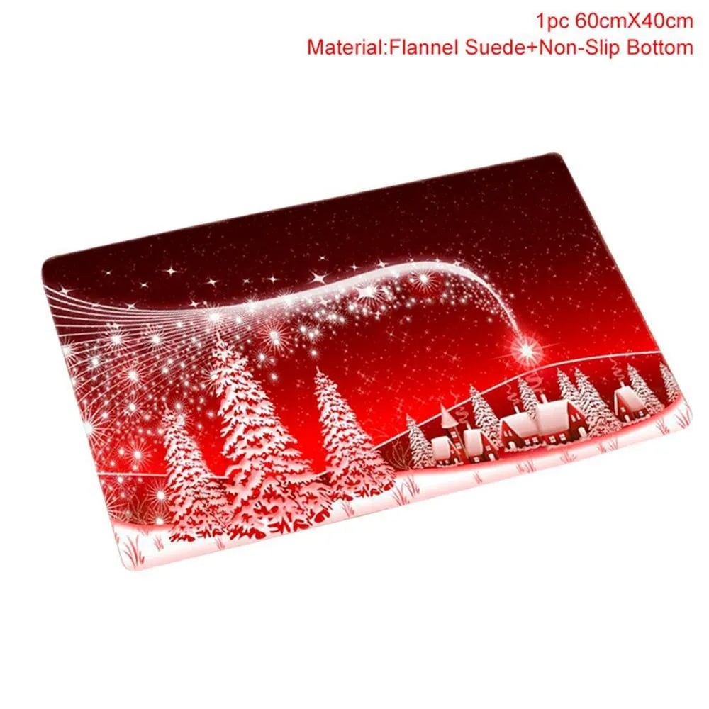 Christmas bathroom decoration set with flannel toilet cover, floor mat, and shower curtain in Santa design