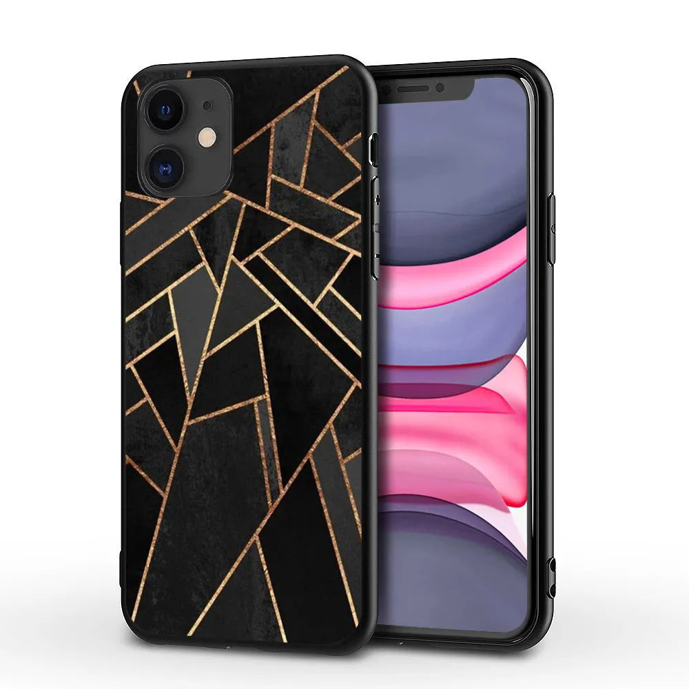 Marble pattern protective back cover case for iPhone models on a table.