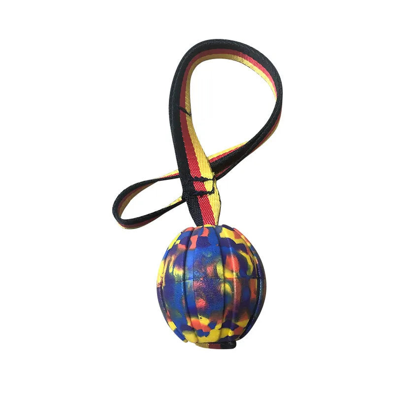 Floating bite-resistant EVA foam dog water ball toy in camouflage colour with string handle