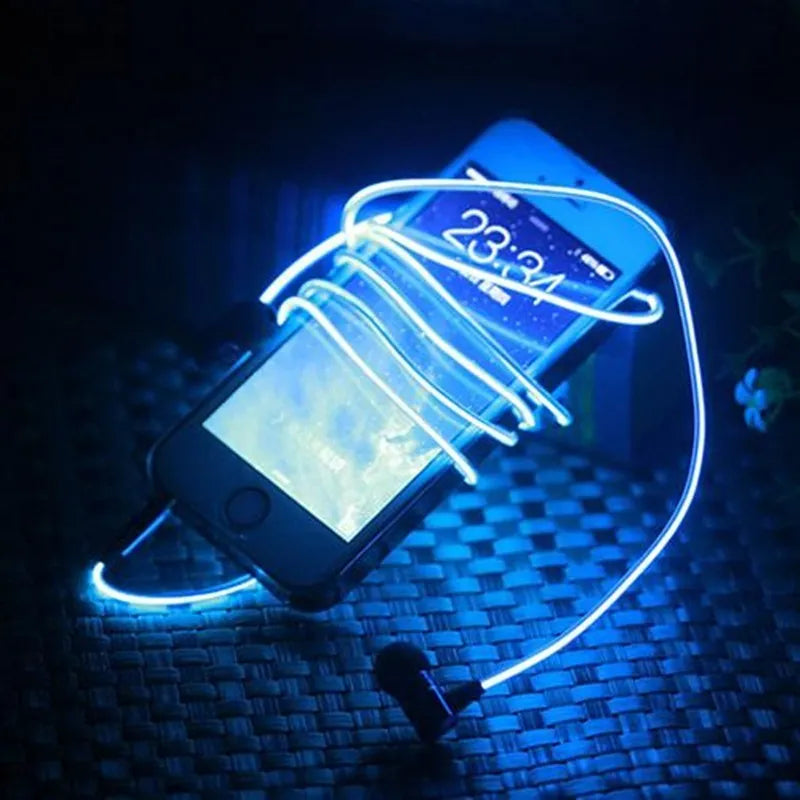 Magic Light LED earphones with illuminated cable and aluminium earpieces, showing blue colour variant.